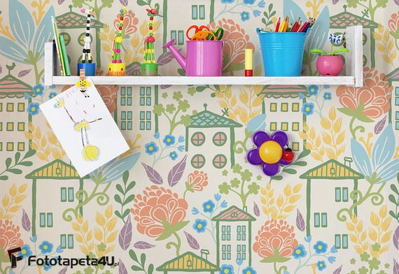 Kolorowe-domki-cale-w-kwiatach-fototapety-fototapety-do-pokoju-dziecka-48317845-f4u