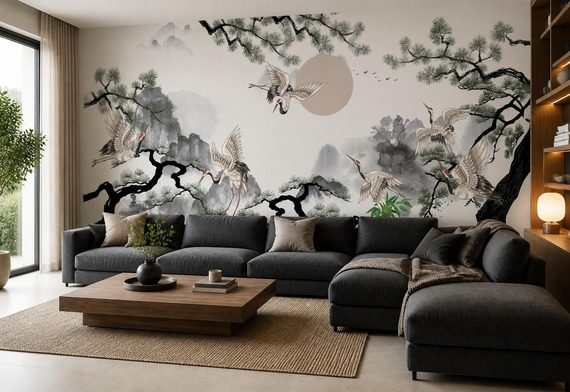 Delikatny-japonski-styl-z-motywem-zurawi-i-sosnowych-galezi-fototapety-fototapety-do-salonu-1720753804-f4u